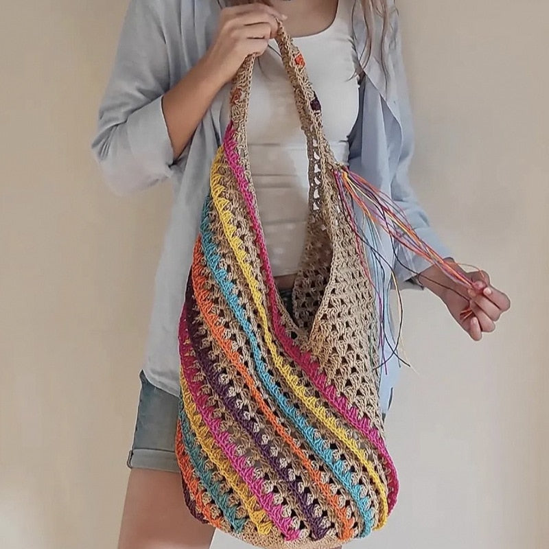 Sac en crochet tressé multi-color tendance