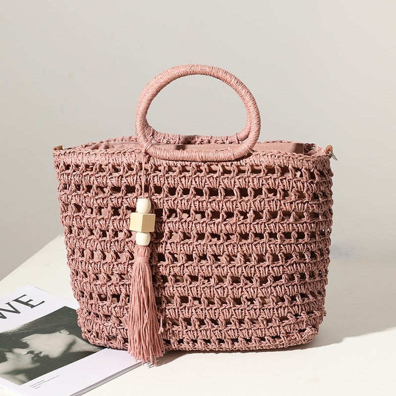 Sac de plage Raphia rose