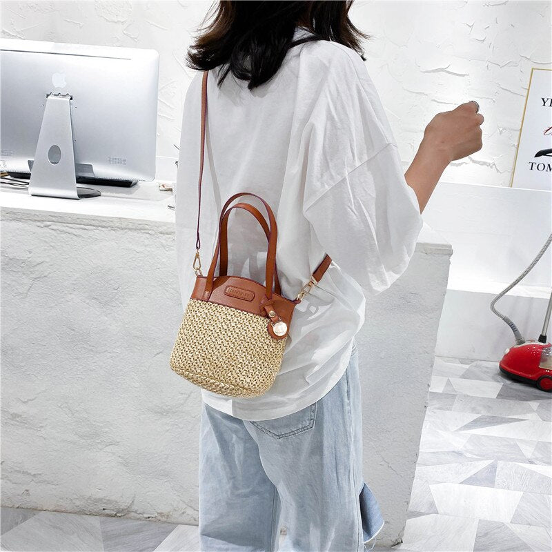 Sac en paille et cuir cross body