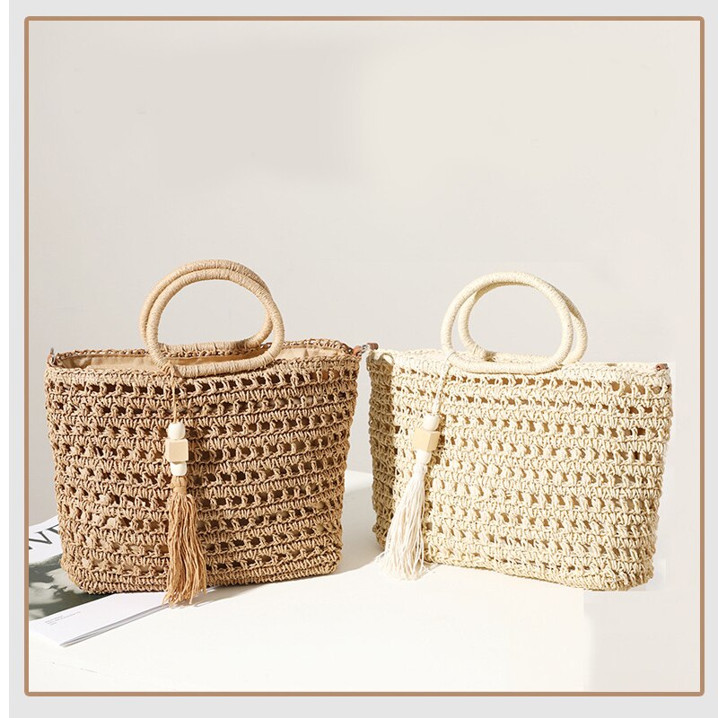 Sacs de plage Raphia brun et beige