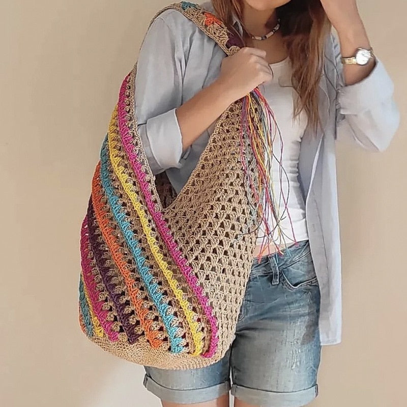 Sac en crochet tressé multi-color femme