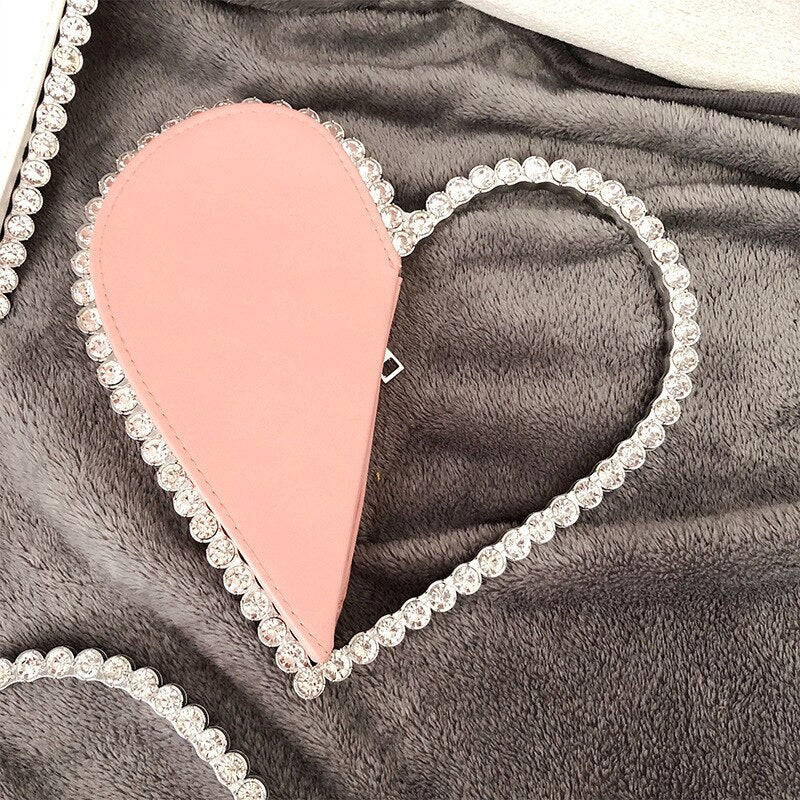 Mini sac cuir en forme de coeur rose