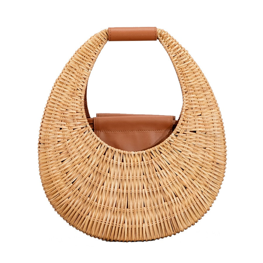 Sac en paille cuir marron