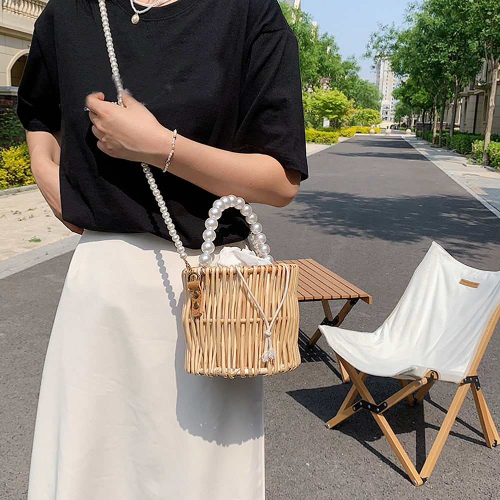 Sac sceau rotin et perles