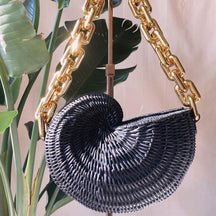 Sac en paille coquillage noir