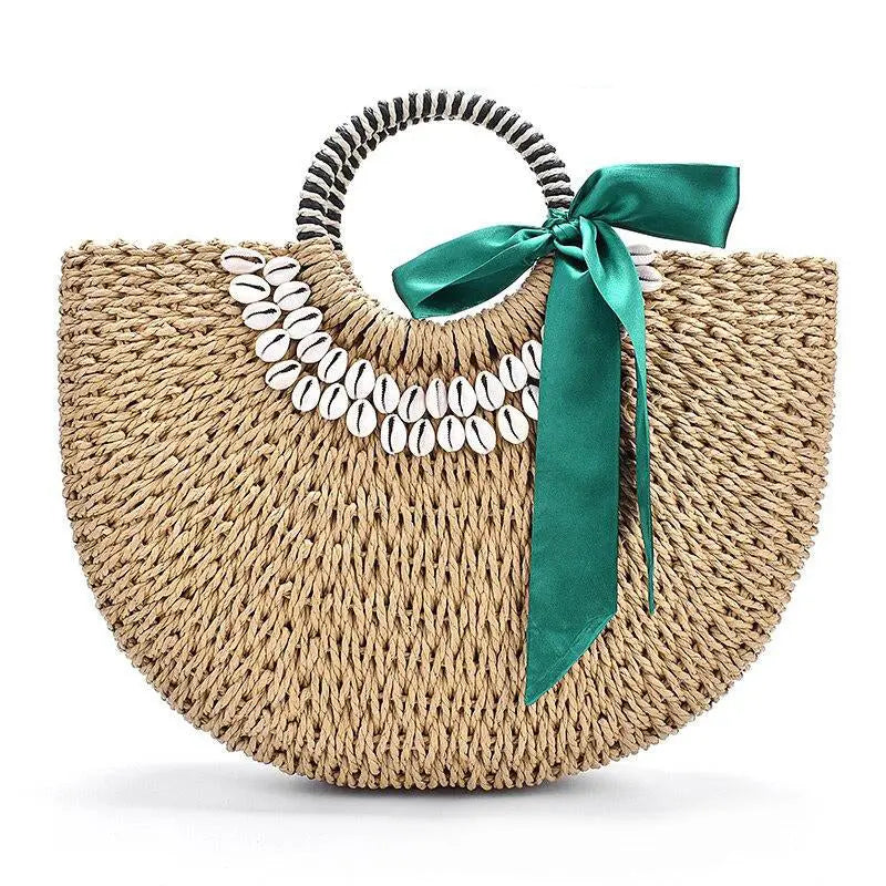 Sac Rond en Paille Anse en Cercle foulard