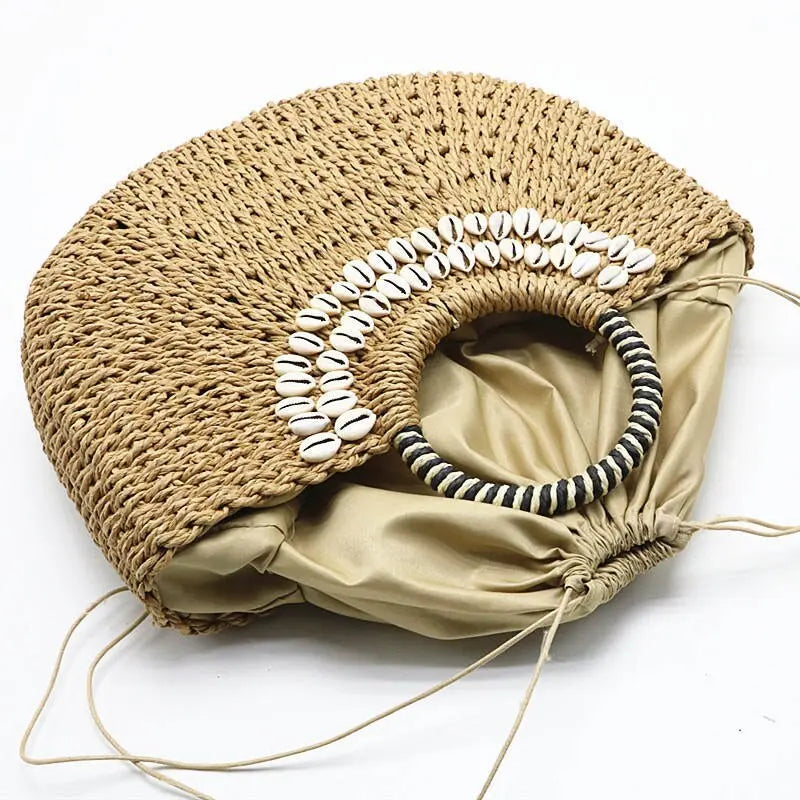 Sac Rond en Paille Anse en Cercle chic