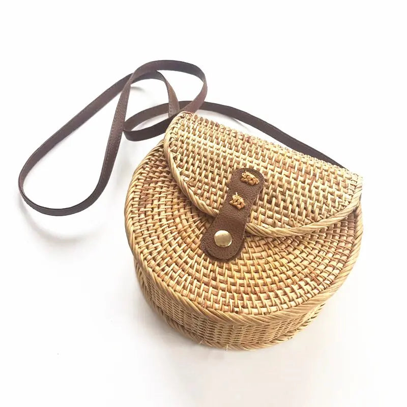 Sac Rond en osier Doublure Fleur