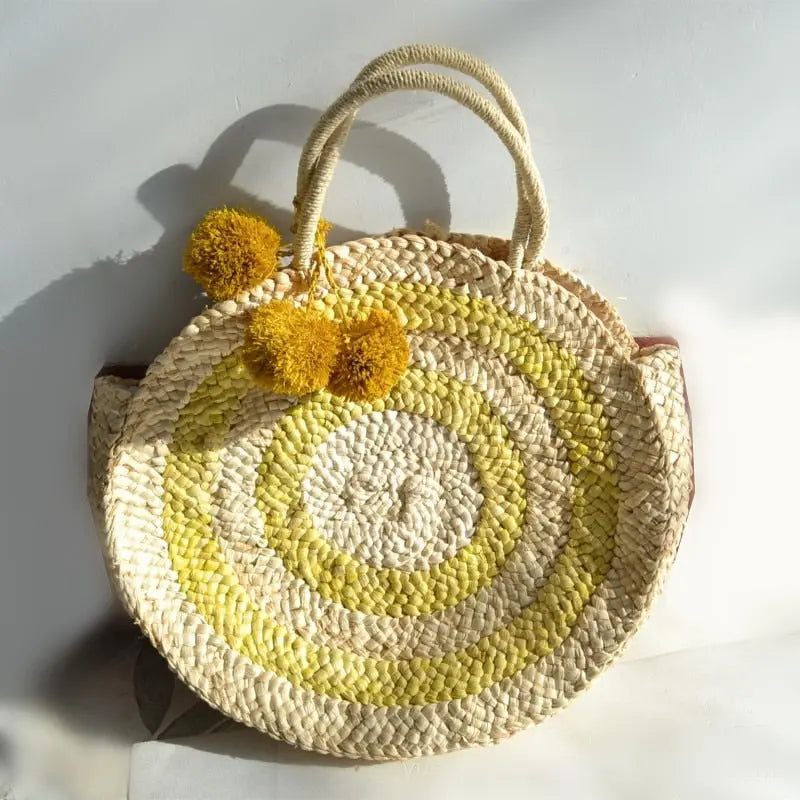 Sac Rond Paille Jaune chic