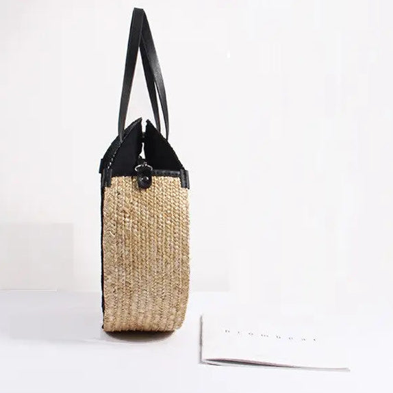 Sac Rond Paille à Pompon Cuir chic