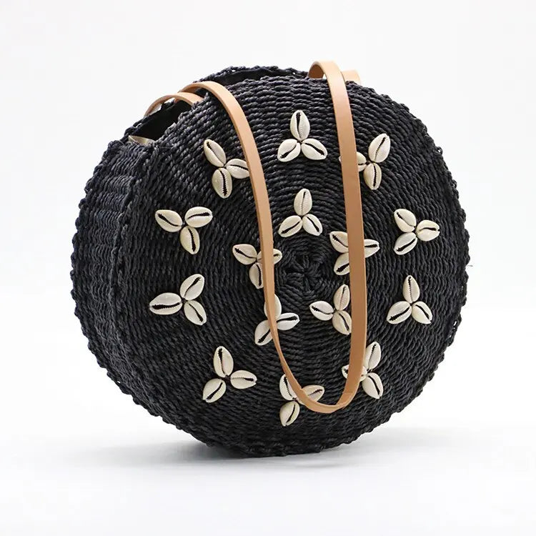 Sac Rond Paille de Plage noir