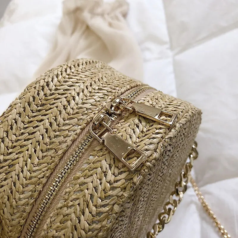 Sac Rond en Paille Chaine Dorée tendance
