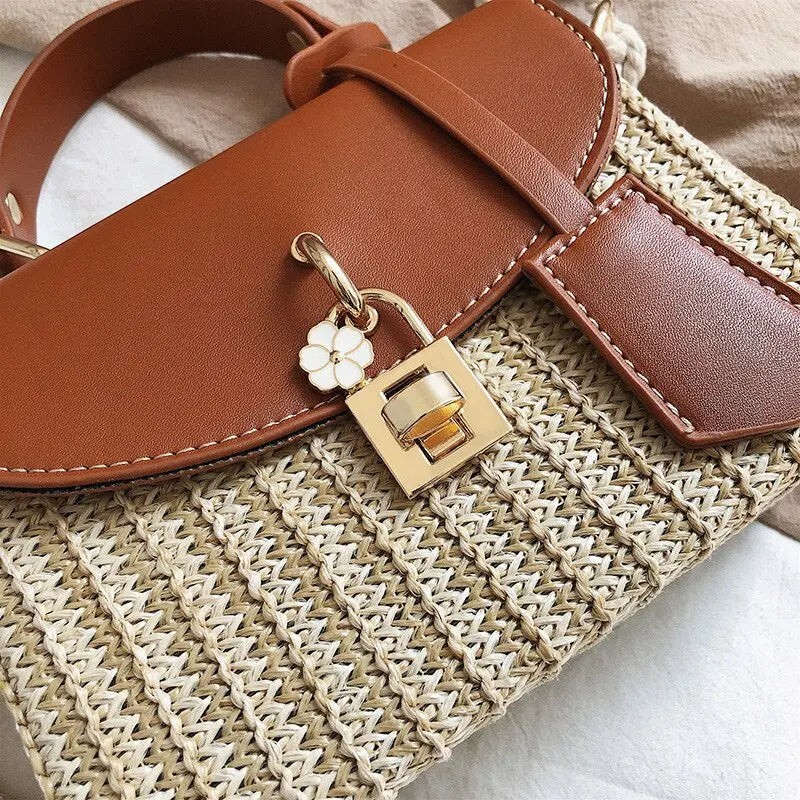 Sac à Bandoulière Fermeture Cadenas Doré marron