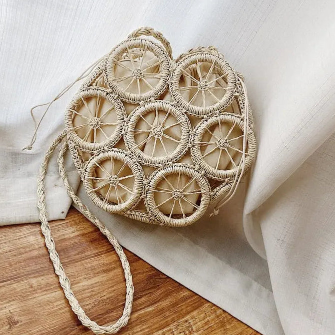 Sac à Main Rond à Bandoulière en Paille