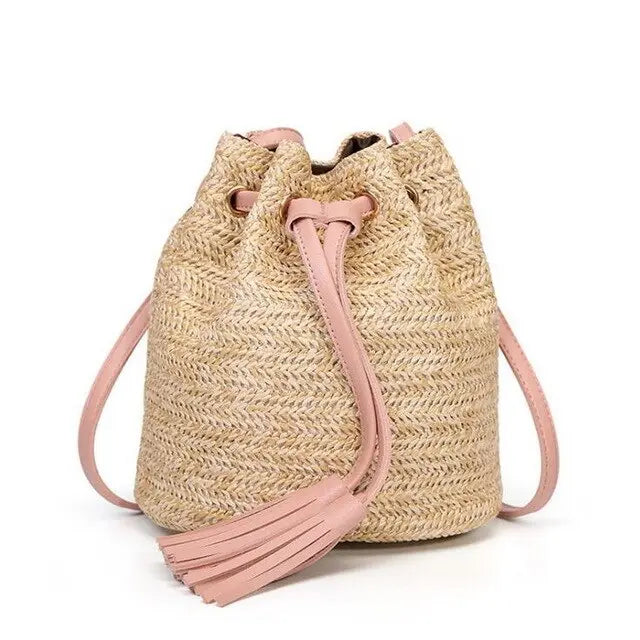 Sac de Plage en Osier rose clair
