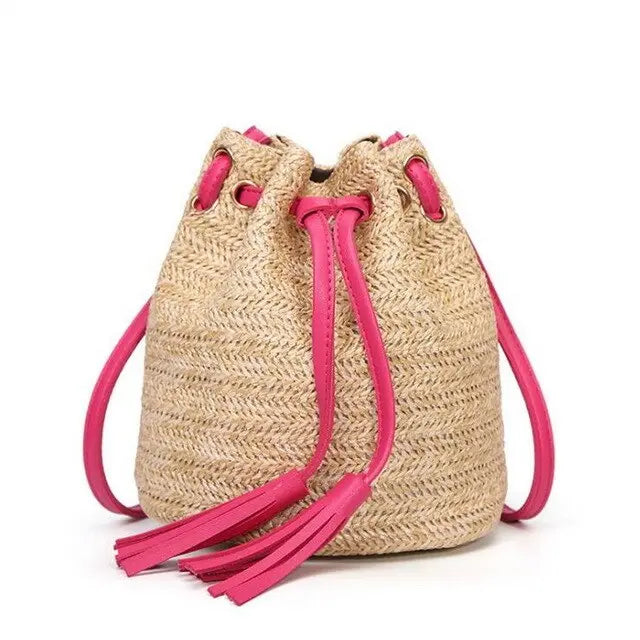 Sac de Plage en Osier rose