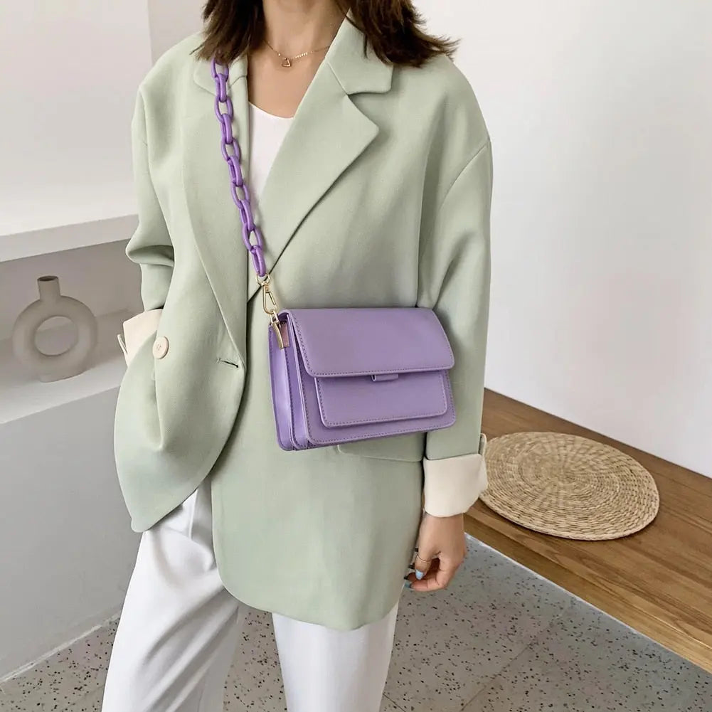 Sac en Cuir à Bandoulière Coloré violet