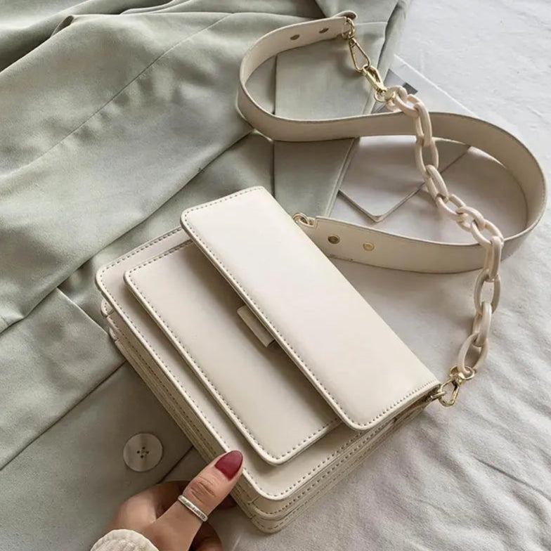 Sac en Cuir à Bandoulière Coloré beige