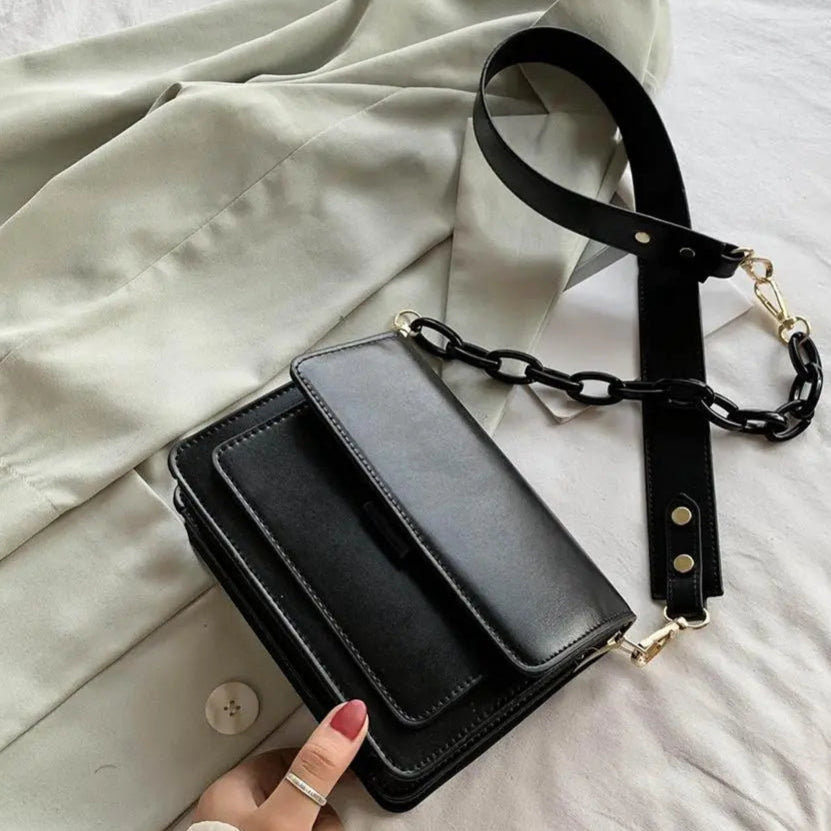 Sac en Cuir à Bandoulière Coloré noir