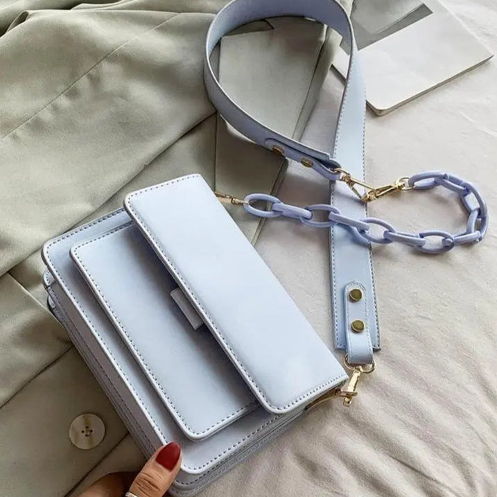 Sac en Cuir à Bandoulière Coloré bleu