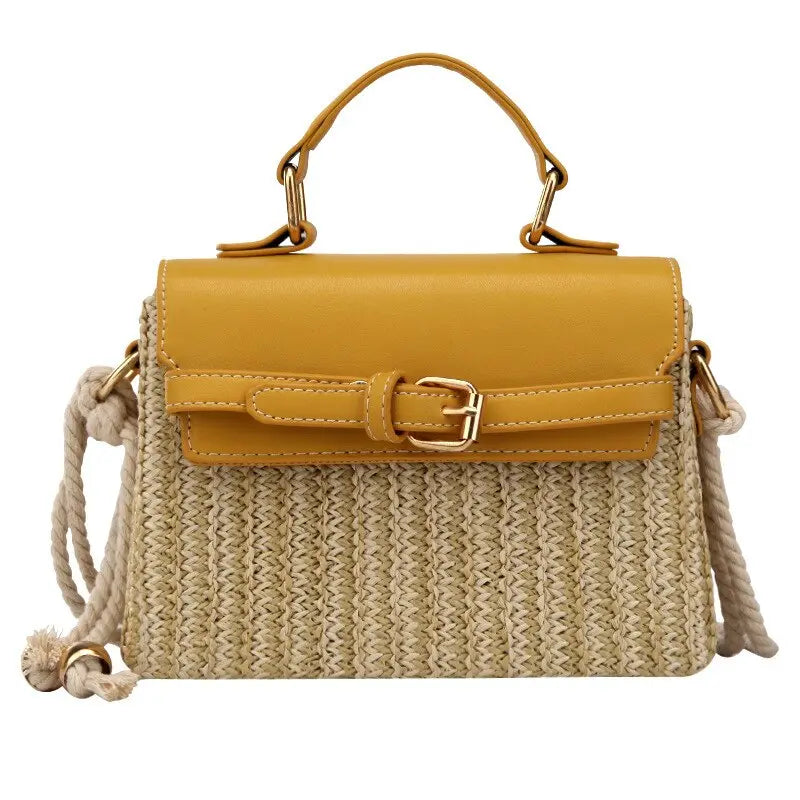 Sac en Paille Fermeture Cuir jaune