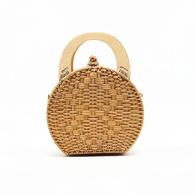 Sac rond en Paille Anse en Bois