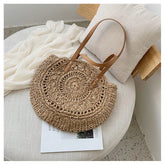 sac rond en paille grand taille brun
