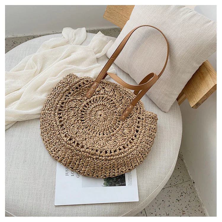 Sac a main top rond en paille