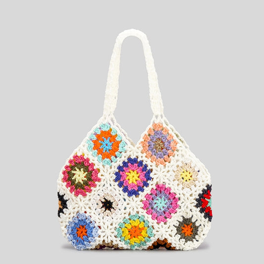 Sac à main en crochet motif bohème blanc