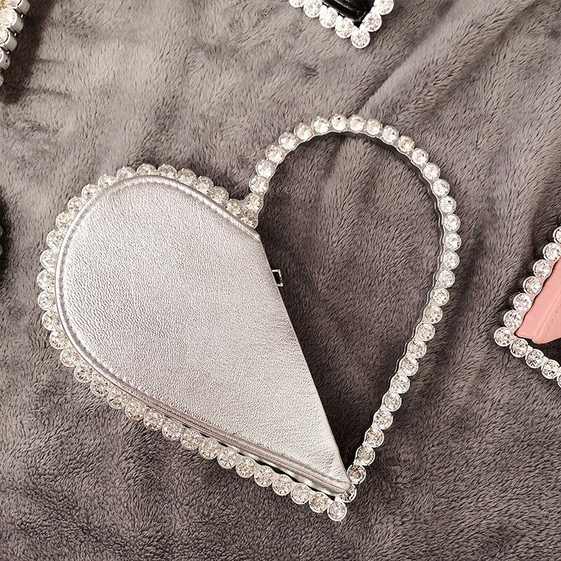 Mini sac cuir en forme de coeur argent